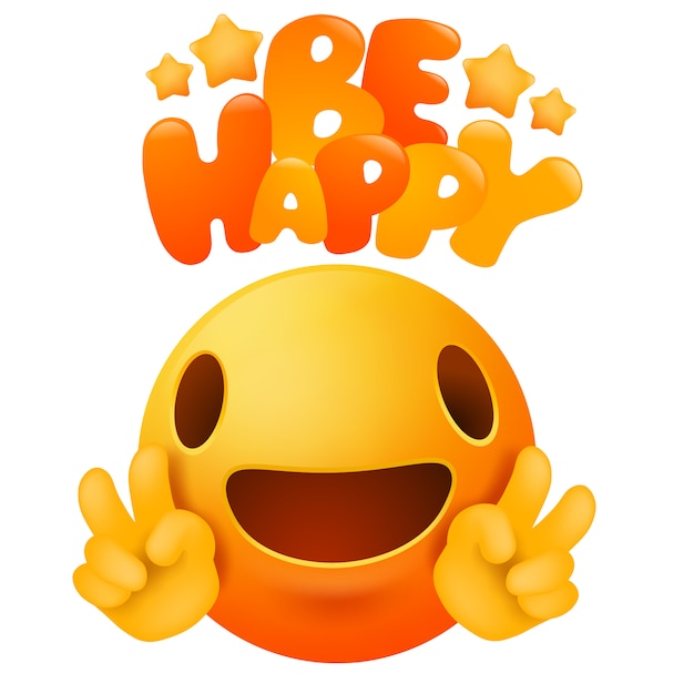 かわいい黄色の絵文字笑顔顔漫画のキャラクター 幸せなグリーティングカード プレミアムベクター