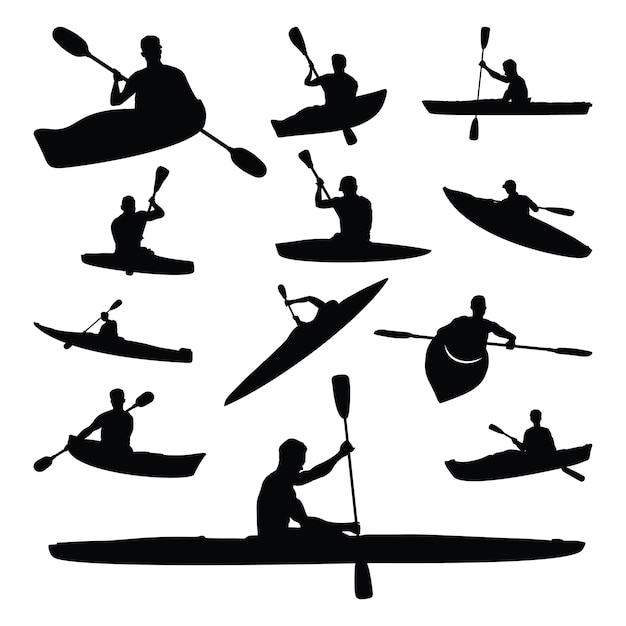 Download Kayak boat water sport silhouette set Vector | Premium ...