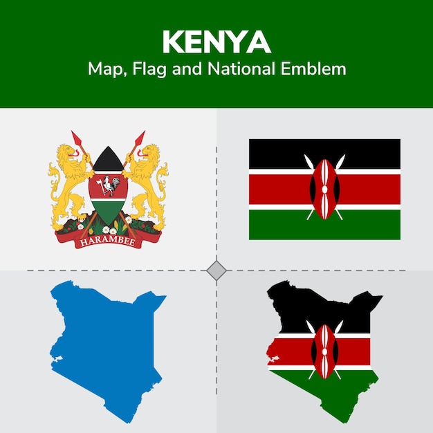 Download Kenya map, flag and national emblem Vector | Premium Download