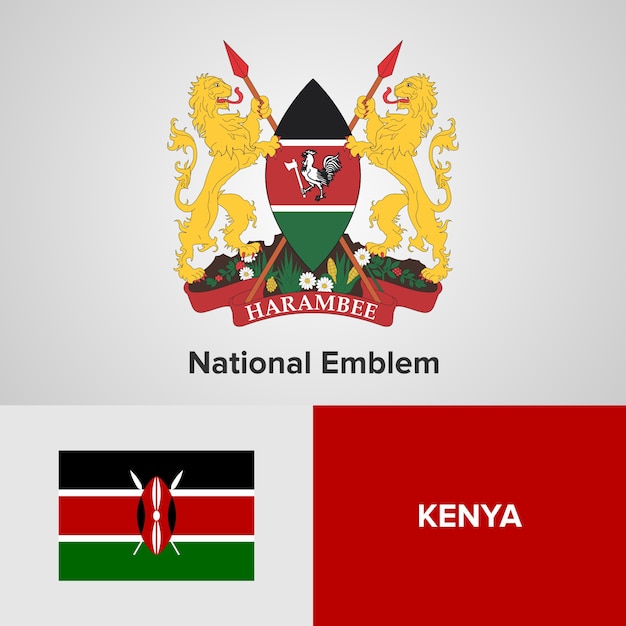 Download Kenya national emblem and flag | Premium Vector