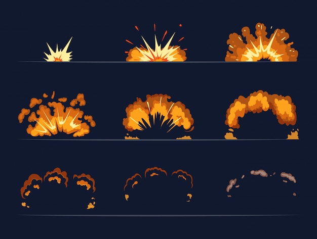 Key Frames Of Bomb Explosion Cartoon Illustration In Vector Style