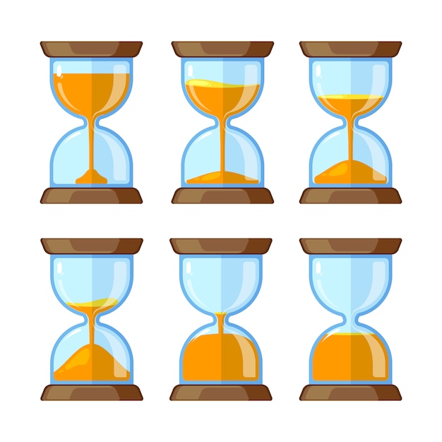 砂時計のキーフレームが分離されました アニメーションのためのベクター画像 砂時計の時間 タイマー時計ガラスのイラスト プレミアムベクター