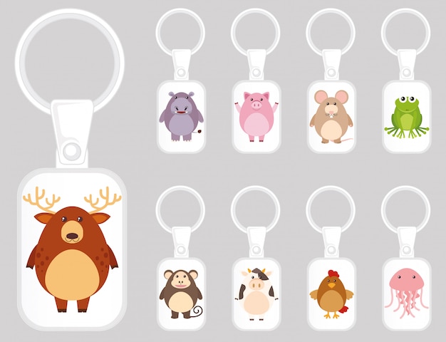 Download Keychain template design with many kinds of animals | Free ...