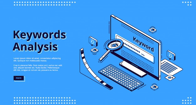 Keyword analysis seo tool isometric landing page | Free Vector