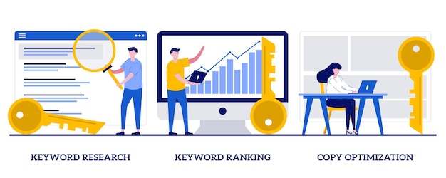 Premium Vector Keyword Research Keyword Ranking Copy Optimization Concept Search Engine Optimization Service Set