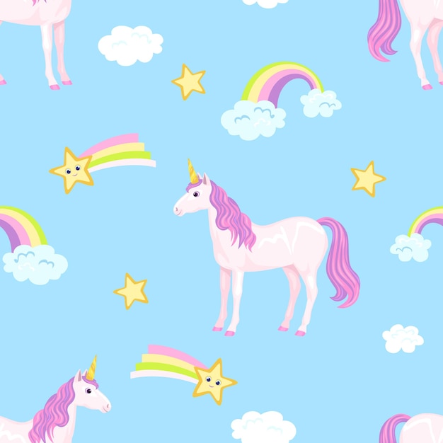 Premium Vector | Kid background with unicorn, stars and rainbow