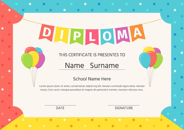 Premium Vector | Kid diploma, certificate.