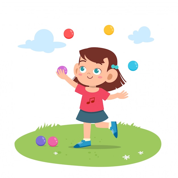 Premium Vector | Kid girl juggling balls