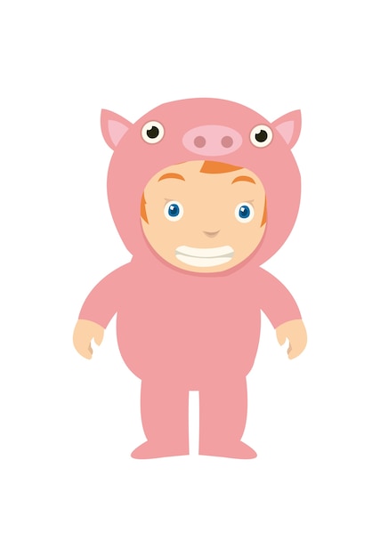 Premium Vector | A Kid Looks Happy Wearing Pig Costume