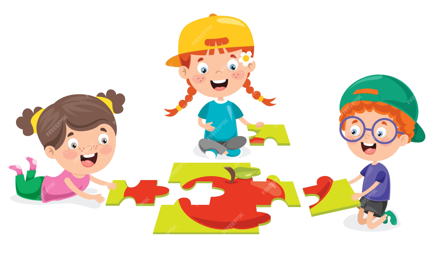 Premium Vector | Kid playing colorful jigsaw puzzle