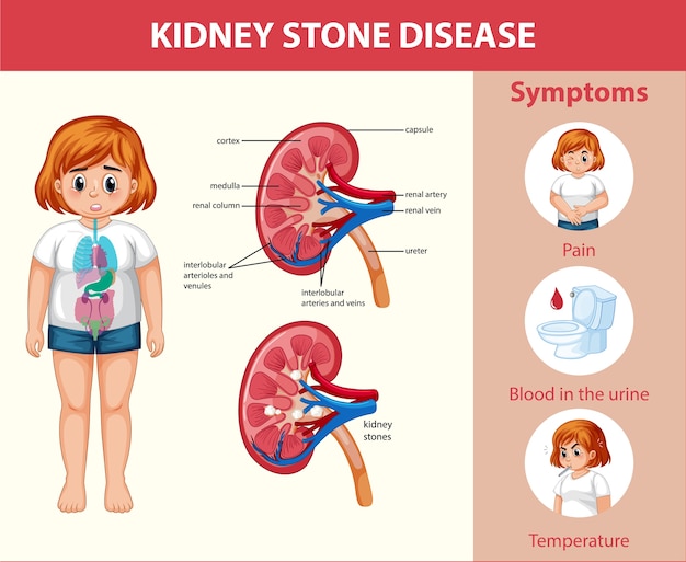 Free Vector | Kidney stones disease cartoon style infographic