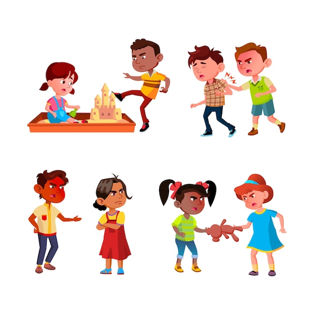 Premium Vector | Kids aggression fighting and bullying set vector ...