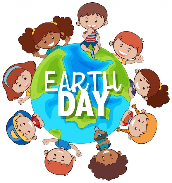 Free Vector | Kids around the earth for earth day