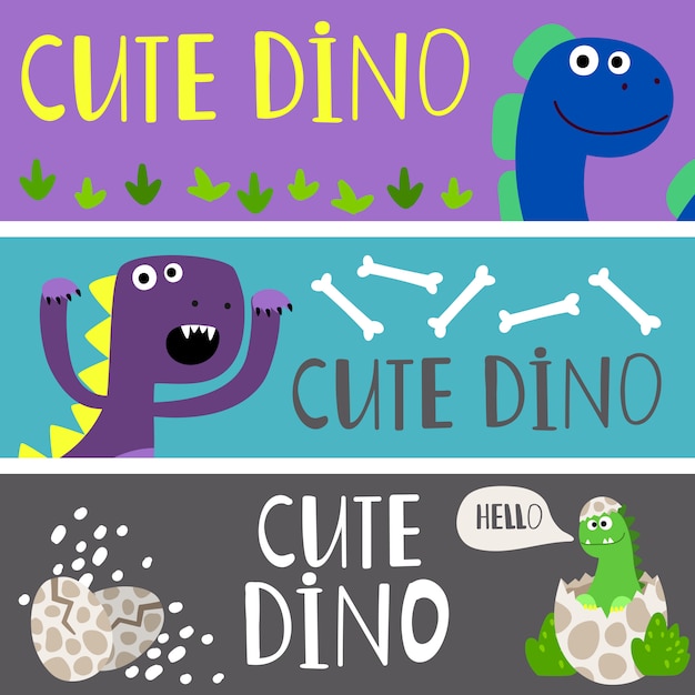 Premium Vector | Kids banners template with cute cartoon dinos set