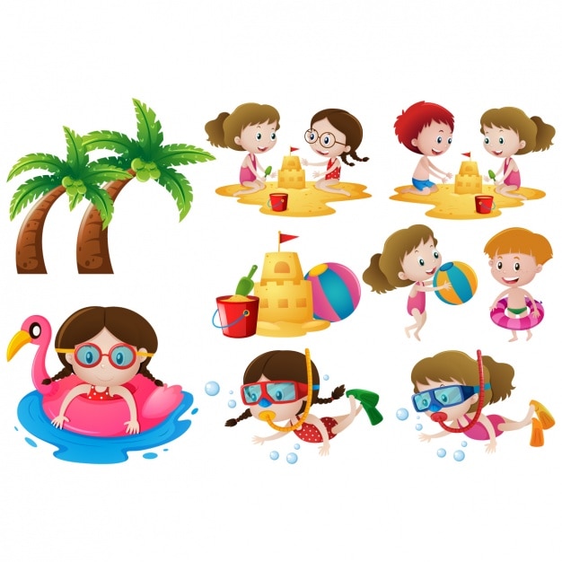 Kids on the beach designs collection | Free Vector