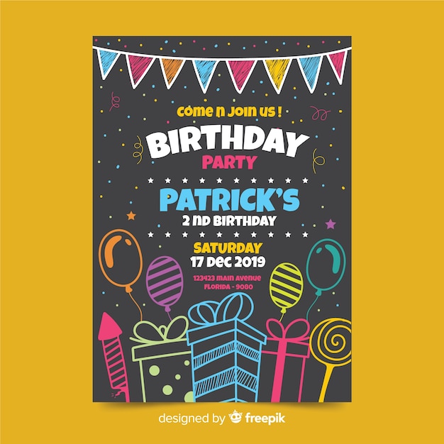 Kids birthday invitation template | Free Vector