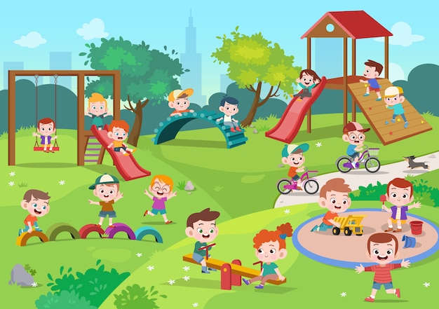 Premium Vector Kids Children Playing Playground Illustration