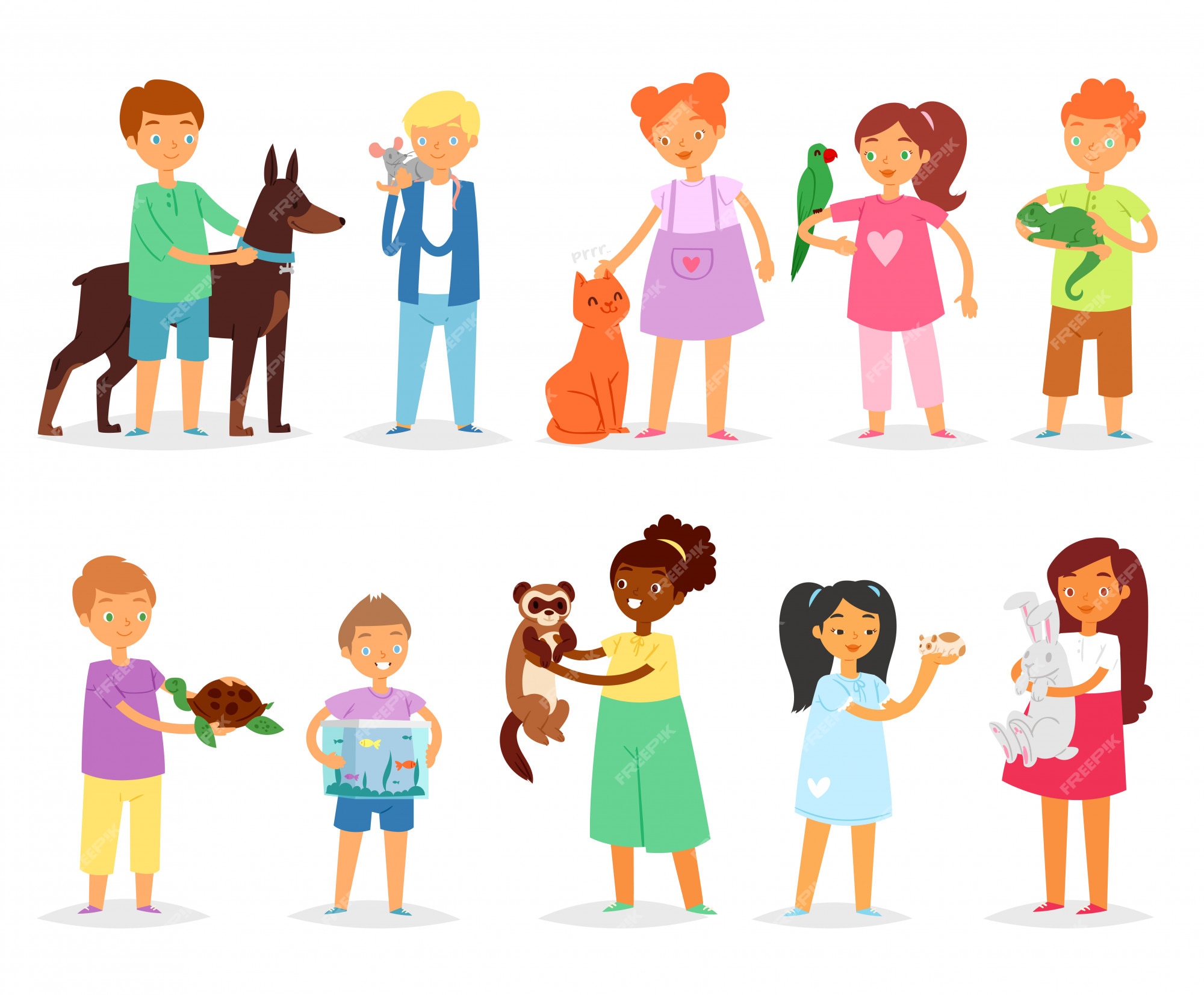 Premium Vector | Kids children with pet girls and boys playing with ...