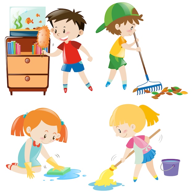 Free Vector | Kids cleaning collection