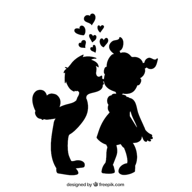 Download Kids couple silhouettes | Free Vector