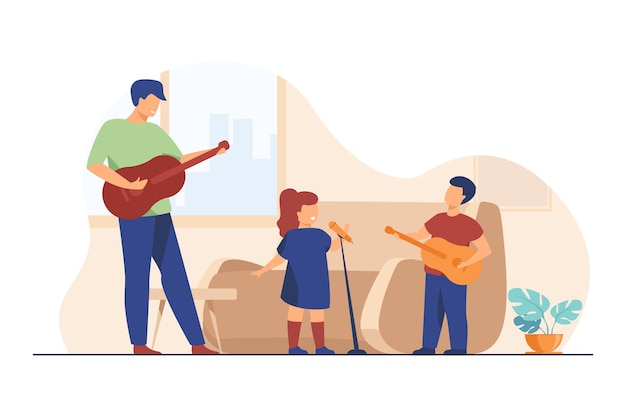 Download Free Vector | Kids and dad playing guitar and singing at home