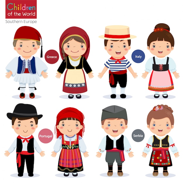 Kids Different Traditional Costumes Greece Italy Portugal Serbia 283146 103 