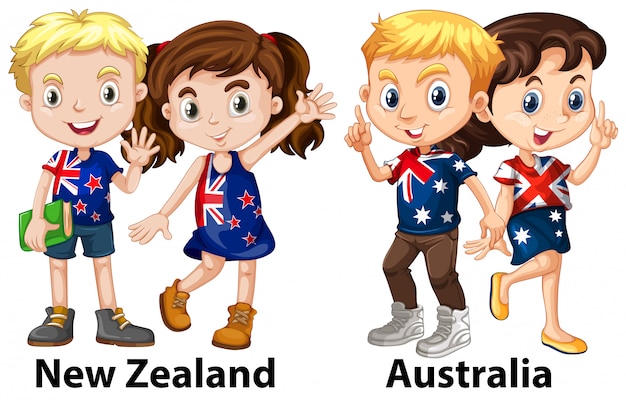 ニュージーランドとオーストラリアの子供たち 無料のベクター