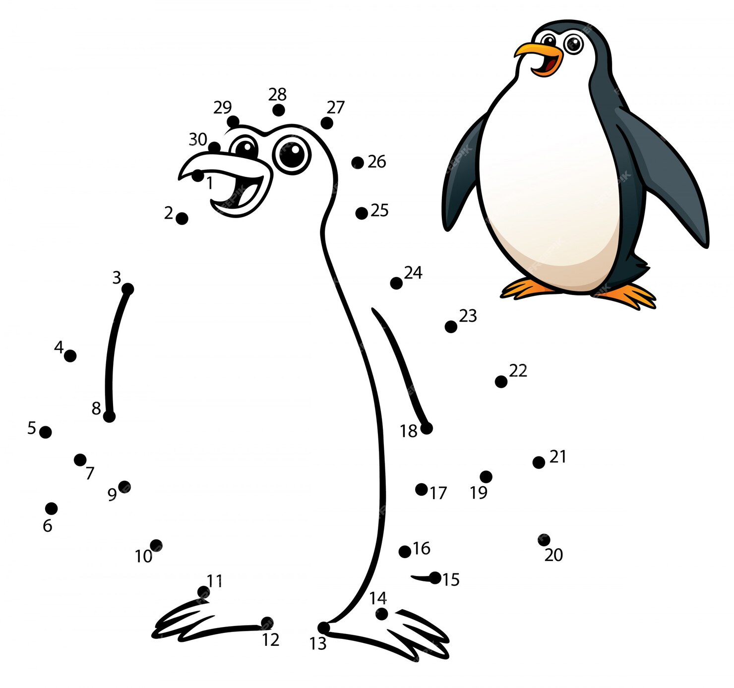 Premium Vector | Kids game dot to dot penguin