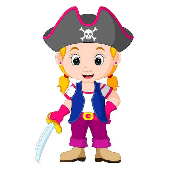 Premium Vector | Kids girl pirate cartoon