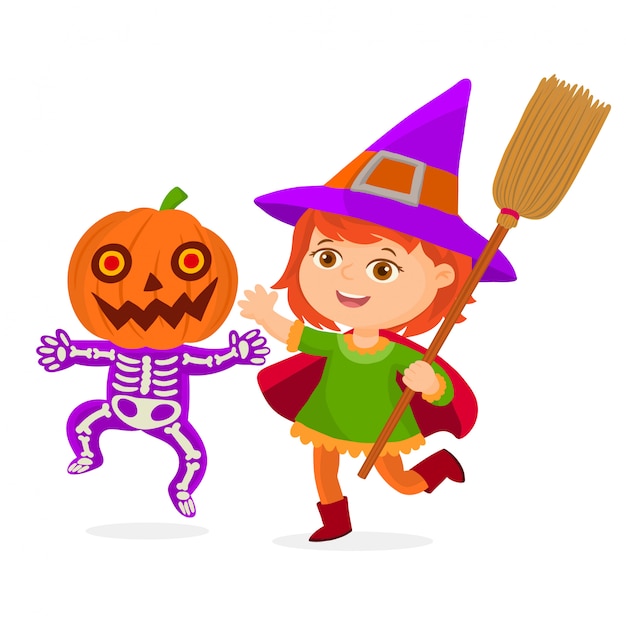 Kids in halloween costume Vector | Premium Download