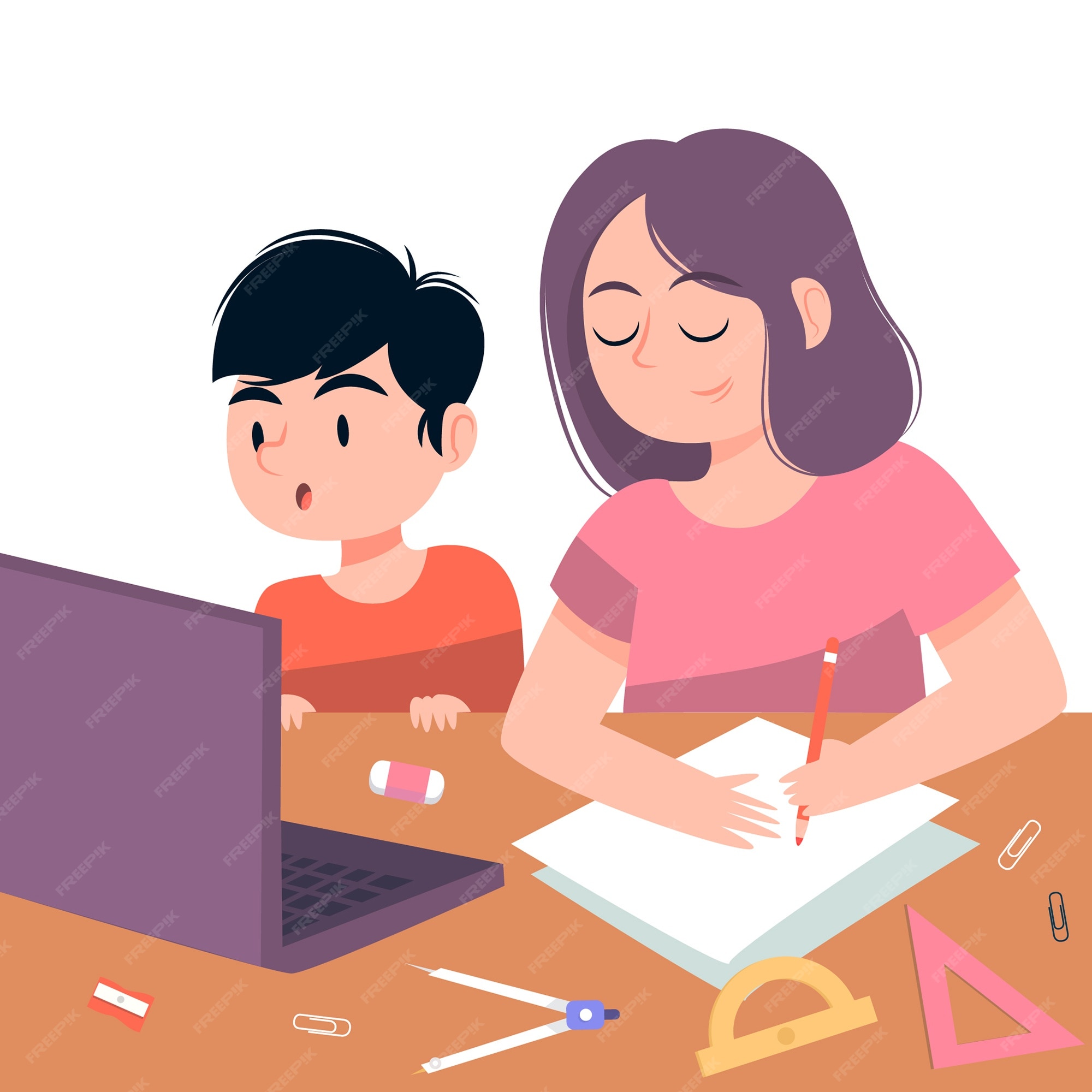 Free Vector | Kids having online lessons