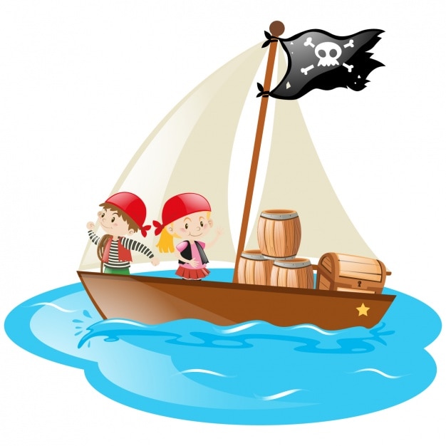Kids in a pirate boat