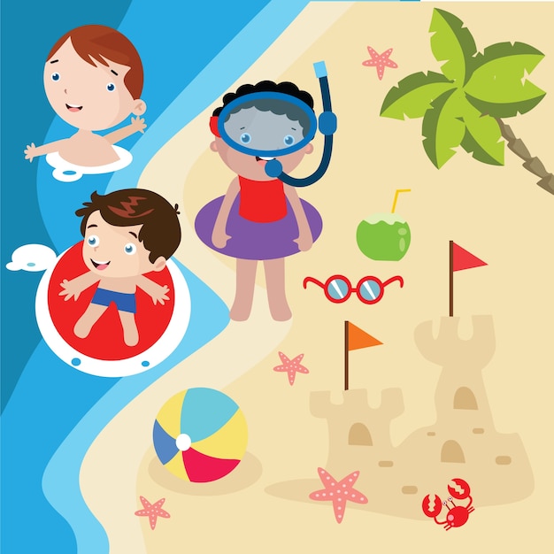  Kids  play beach  cartoon  illustration Vector Premium Download