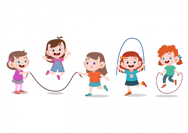 Kids play with rope Premium Vector