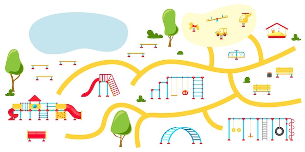 子供の遊び場 遊具要素のセット 都市公園のコンセプト ベクトルイラスト プレミアムベクター