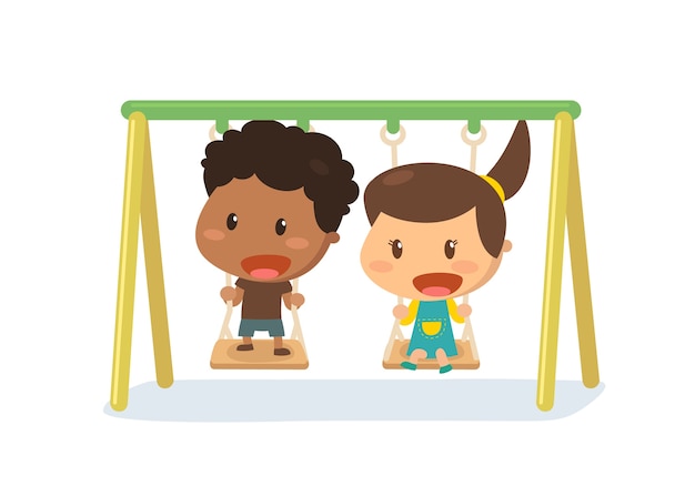Premium Vector | Kids on playground.