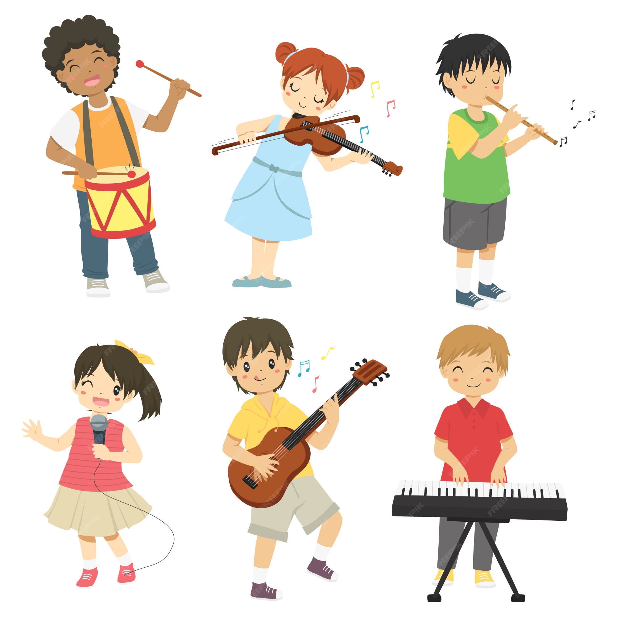 Premium Vector | Kids playing music instruments set