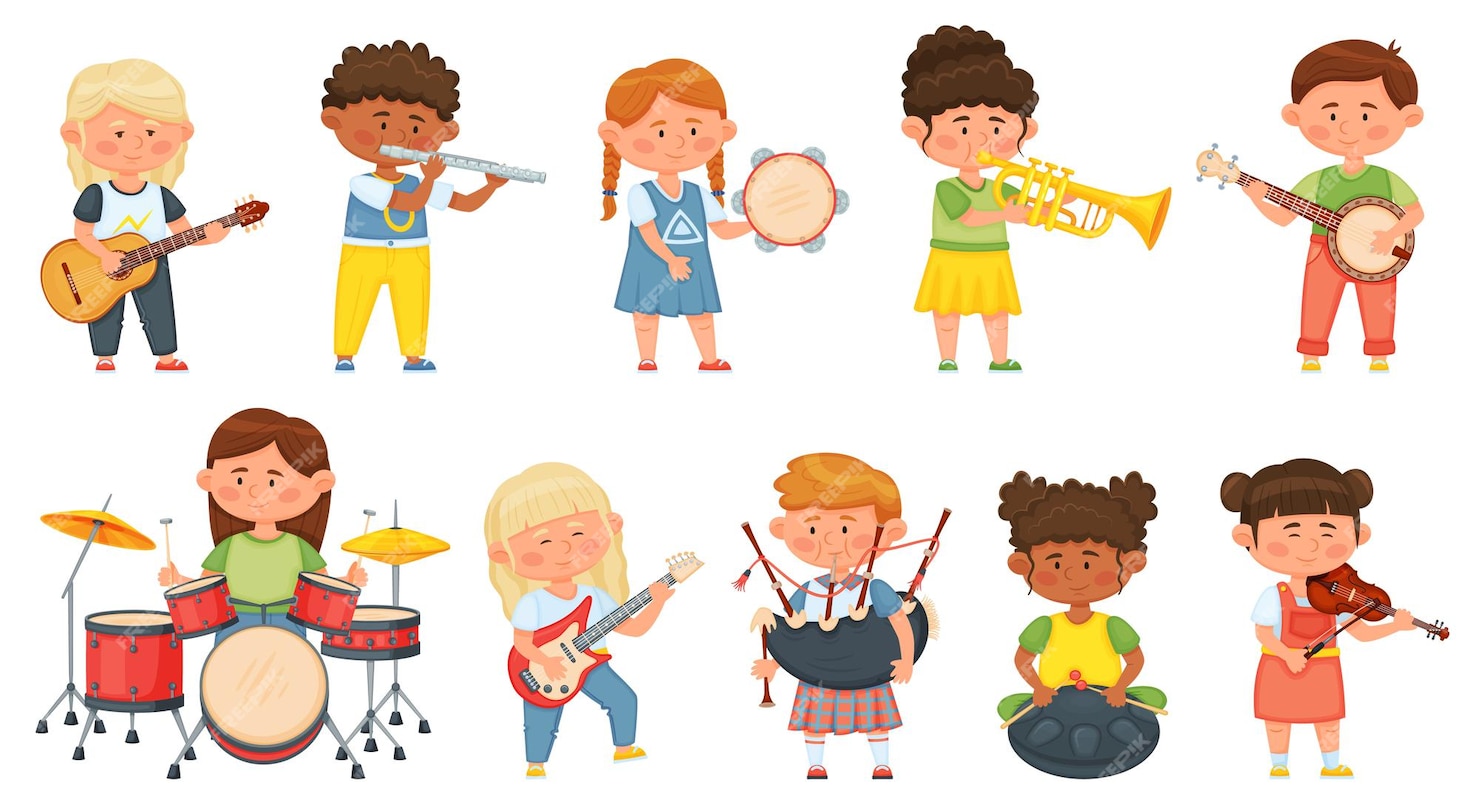 Premium Vector | Kids playing musical instruments, children orchestra ...