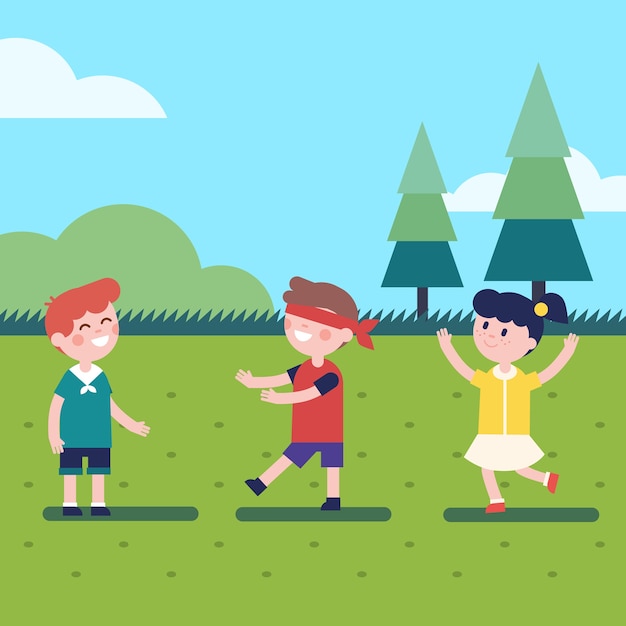 Kids playing outdoor blindfold game Free Vector