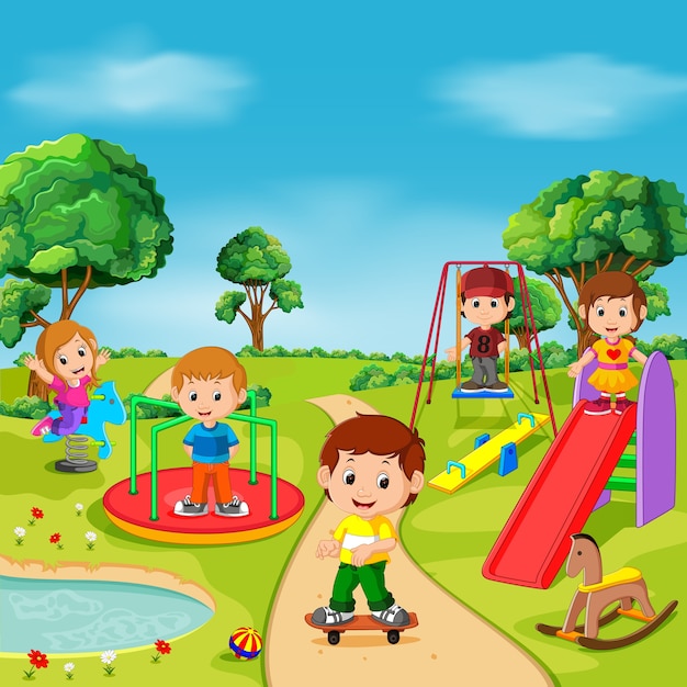 Premium Vector | Kids playing outdoor in park