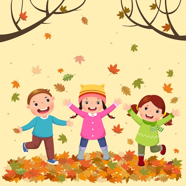 Premium Vector | Kids playing outdoors in autumn