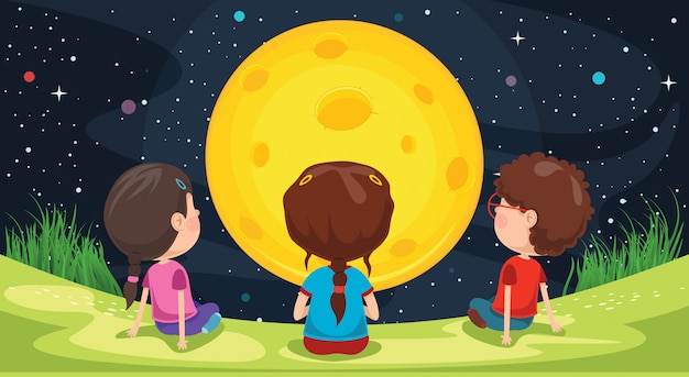 Kids playing outside at night | Premium Vector