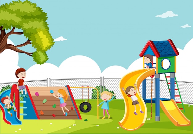 Free Vector Kids Playing In Playground Scene