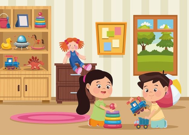 Premium Vector | Kids playing in room