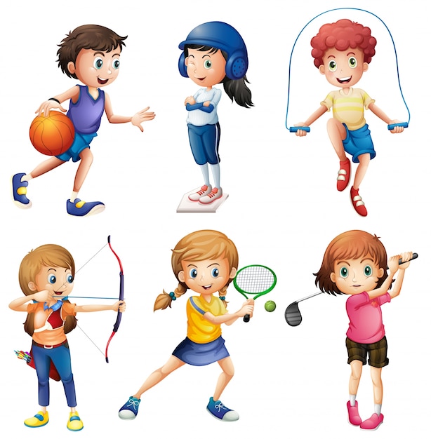 Free Vector | Kids playing sport on white