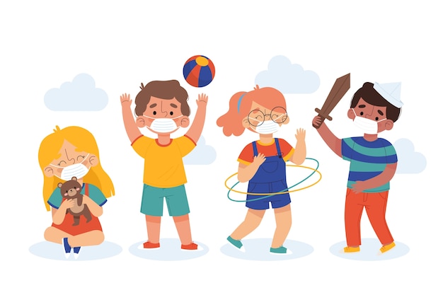 Kids playing and wearing masks | Free Vector. Helping Children With Autism Wear Masks