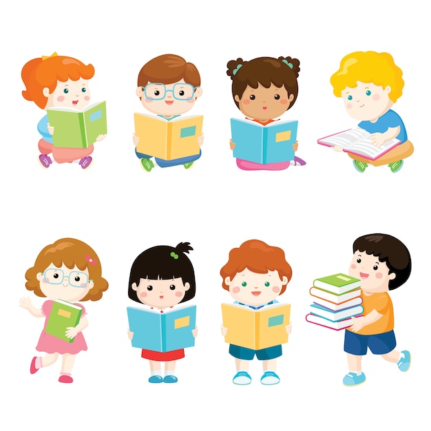 Kids reading books vector illustration Vector | Premium Download