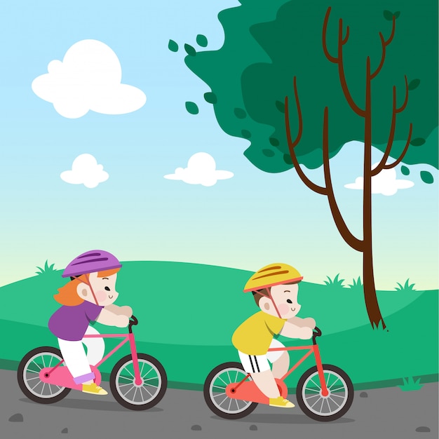 Premium Vector | Kids riding bicycle vector illustration