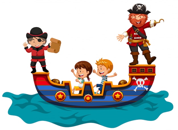 Kids riding on viking ship | Free Vector