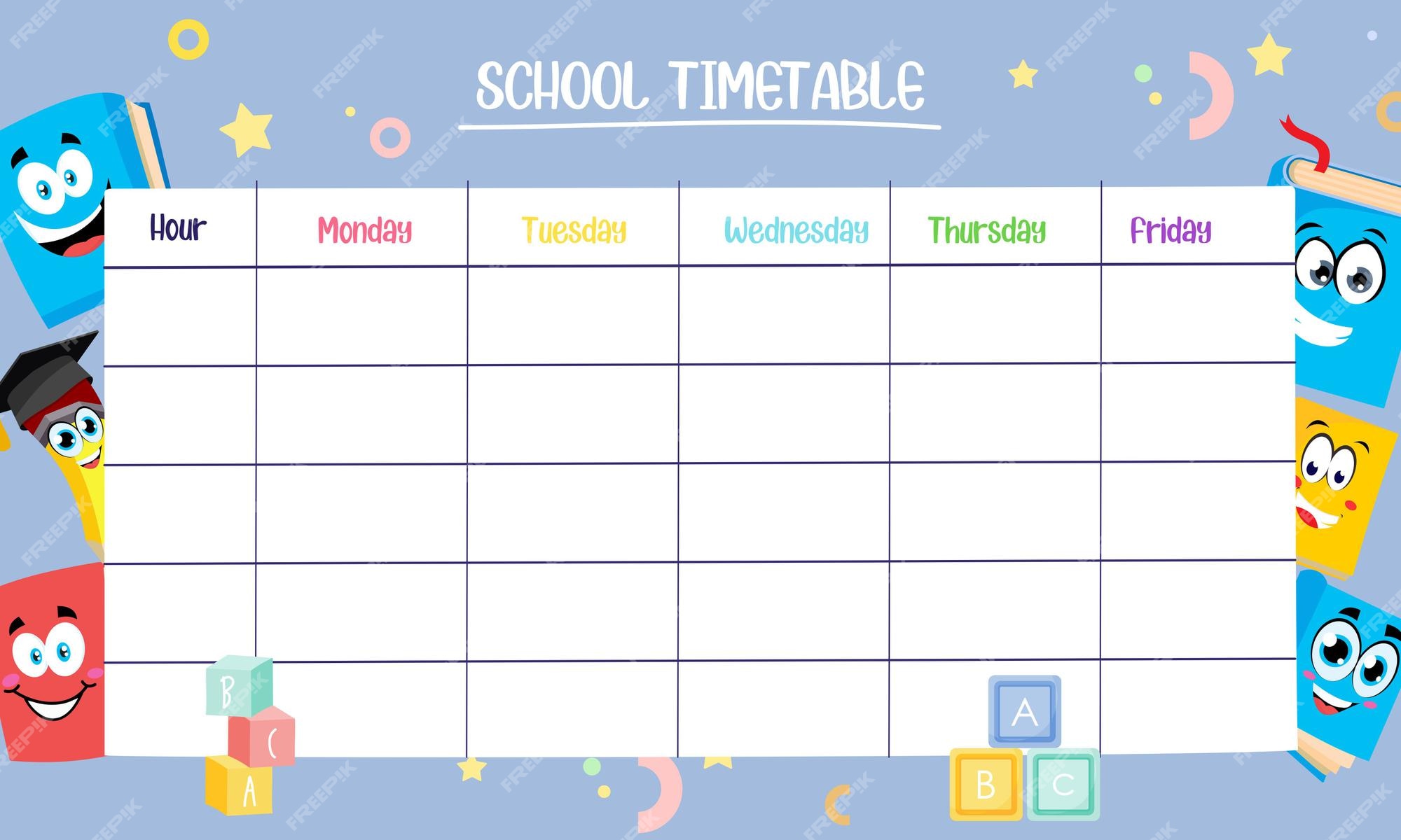 Premium Vector | Kids school planner grafis school timetable for student